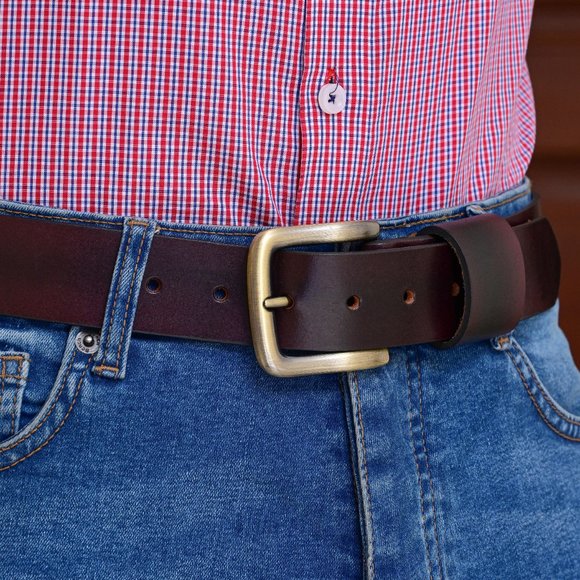 Men's Leather Belt - Antique Dark Maroon Handmade Belt- Free Personalization. - Picture 7 of 15